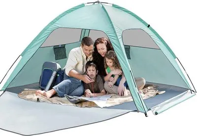 Produktbild von Sonnenschirm mit UV-Schutz für 3-4 Personen - UPF50+ - doppelte Türen - Windabdeckung - leichter Strandsonnenschirm für den Garten - Strandsonnenschirm