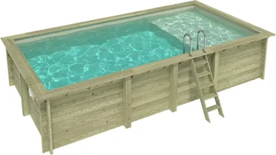 Produktbild von Pool AQUA 7 x 3.75 - H.1.45 m mit Liegefläche, sandfarben, auf Rahmen - ohne Betonieren