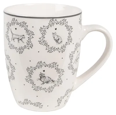 Produktbild von Clayre & Eef Tasse 325 ml Weiß Grau Porzellan Katzen