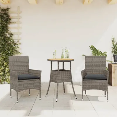 Immagine prodotto di 2025 cloris set di mobili da giardino set di mobili da balcone set da pranzo da giardino a 3 pezzi con cuscini grey poly rattan acacia - set di mobili da giardino Sale1366735 2parcel