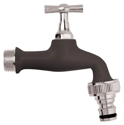 Immagine prodotto di Schläfer 435720 - Rubinetto Giardino Colorato 1/2" x 3/4", Rubinetto da Esterno con Portagomma a Innesto Rapido e Leva, Colore Nero Opaco
