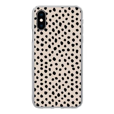 Produktbild von MuchoWow® Handyhülle Schutzhülle Hülle für iPhone X Polka dots - Schwarz - Beige Silikon Softcase Handy Hülle - Handyhülle