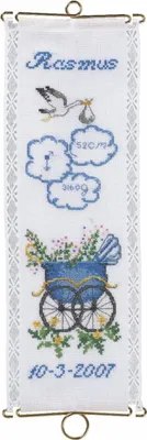 Produktbild von Permin Kreuzstich Stickpackung "Taufe Rasmus", Zählmuster, 12x35cm, 36-0151