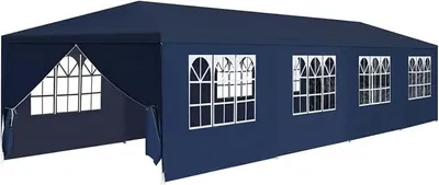 Obrázek produktu pro Zahradní stan 3x12 metrů, modrá barva. Zahradní altán s pevnou střechou, rozměry 3x12 metrů. Voděodolný a stabilní