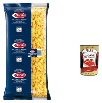 Produktbild von Barilla Mezze Maniche Rigate n.84 Profi Pasta 1x5kg Beutel Hartweizengrieß Nudeln für Gastronomie und Vorrat + Italian Gourmet polpa