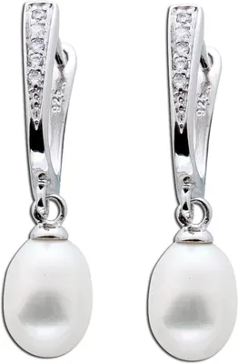 Produktbild von Perlen Ohrringe Silber 925 Süsswasserzuchtperlen 7.0mm weisse Zirkonia