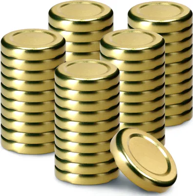 Obrázek produktu pro KADAX sada kovových zavařovacích víček "Tranas", šroubovací víčka na zavařovací sklenice, zlatá, 33 mm, 50 kusů