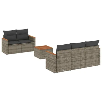 Produktbild von vidaXL 6-tlg. Garten-Sofagarnitur mit Kissen Grau Poly Rattan