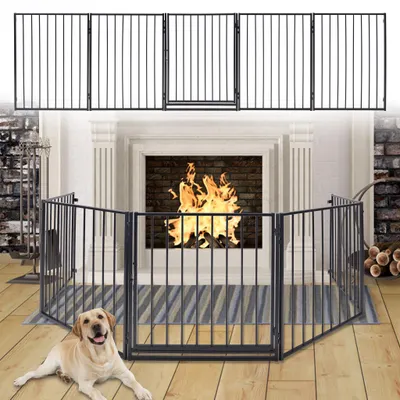 Image de XINZI – Barrière de sécurité pour escaliers, 5 éléments – Grille de protection pour cheminée, 305x76 cm, noire, barrière de sécurité pour parc bébé, adaptée aux animaux domestiques