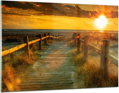 Produktbild von Bilder auf glas - Fußgängerbrücke Strand Urlaub Sonne - 120x80cm - Glasbilder - Wandbilder - Kunstdruck - Wanddekoration aus Glas - Glas Bilder - Wandbild auf Glas - GAA120x80-2786