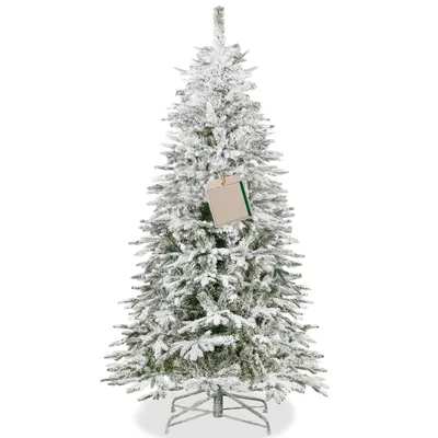 Produktbild von Springos® Premium Weihnachtsbaum 220 cm, schneebedeckte Tanne wie echt — 385 Spitzen, stabiler Metallständer, Christbaum mit Schneeoptik