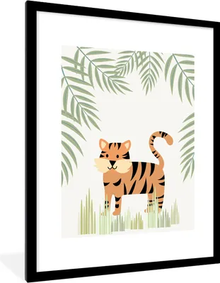 Produktbild von MuchoWow® MuchoWow® Gerahmtes Poster Illustration eines Tigers im Dschungel 60x80 cm - Poster mit zchwarzem Bilderrahmen - Wohnzimmer - Dekorationen - Prämie