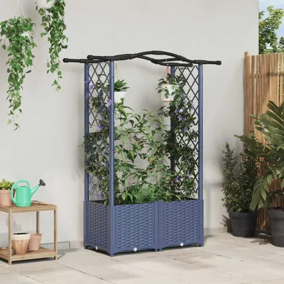 Produktbild von PUEAZU Hochbeet mit Rankgitter und Dach Grau 125 x 40 x 138 cm PP - Beete &36189