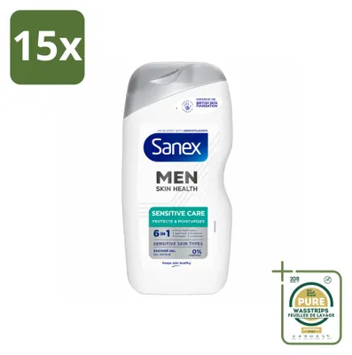 Productafbeelding van 15 x Sanex Men Sensitive Douchegel - 400 ml - Voorraadverpakking - 15 stuks