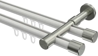 Produktbild von Interdeco Innenlaufstange / Gardinenstange mit Innenlauf Weiß / Edelstahl-Optik, Typ Prestige Santo (Kappe), 20 mm Ø 2-läufig, 400 cm