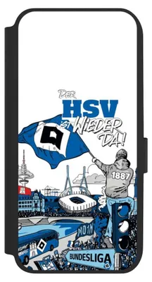 Produktbild von NIVOCASE Klapphülle für Samsung Galaxy A14 5G  Handyhülle aus Kunst Leder NIVOflip schwarz Aufstieg Hamburger SV Offizielles Lizenzprodukt