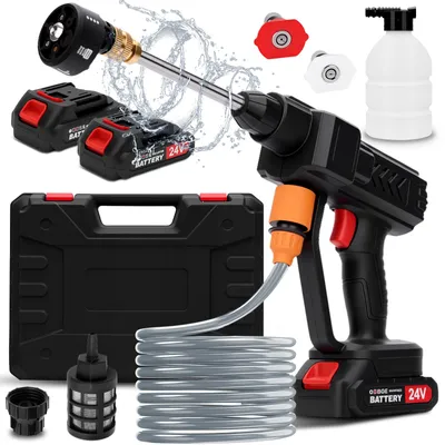 Produktbild von Kabelloser Hochdruckreiniger 24V, 300W 6-in-1 Multidüse, 2 Akkus (6-10m Reichweite/hoher Druck) +16,4ft FilterSchlauch für Auto/Garten/Pool