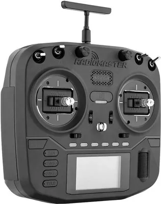 A black radio controller for RC vehicles.