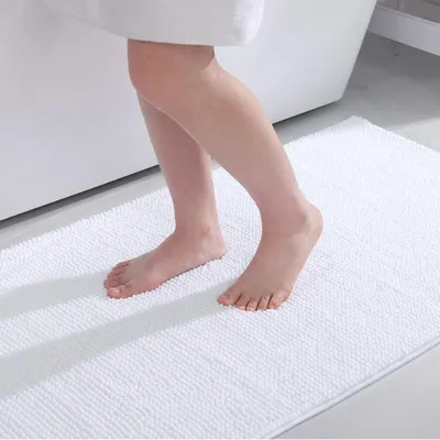 Productafbeelding van Badmat chenille, antislip, wasbaar, 50x80 cm, wit
