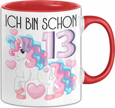 Produktbild von 13. Geburtstag Geschenk Tasse Becher Mädchen Tochter Geburtstagsgeschenk Einhorn Ich Bin Schon 13 Teenager (Rot)