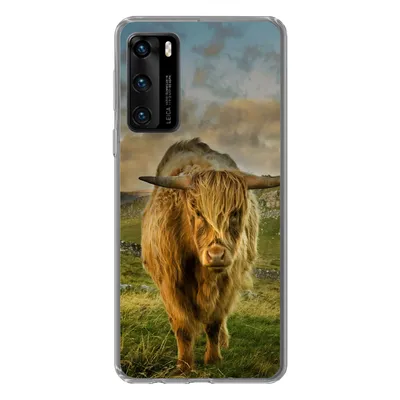 Produktbild von MuchoWow® Handyhülle Schutzhülle Hülle für Huawei P40 Schottischer Highlander - Gras - Berg Silikon Softcase Handy Hülle - Handytasche