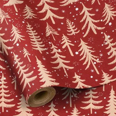 Productafbeelding van Rollen cadeaupapier, kraftpapier, kerstboommotief, rood, 43,2 cm x 10 meter