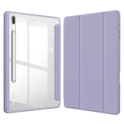 Produktbild von Fintie Hybrid Hülle für Samsung Galaxy Tab S8 Plus 2022/Tab S7 FE 2021/Tab S7 Plus 2020 12.4 Zoll - Stoßfeste Abdeckung mit Transparent Klar Hartschalen Rückseite Schutzhülle, Pastellviolett