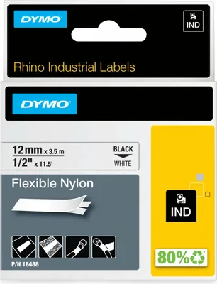 Produktbild von Dymo Rhino Band IND, Nylon 12 mm x 3,5 m schwarz auf weiß