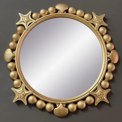 Runder Wandspiegel 50 cm, gold, mit Muschel- und Seestern-Dekor
