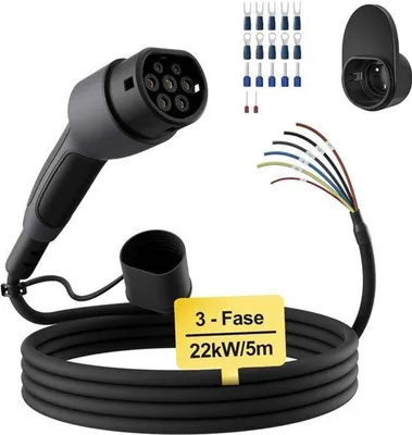 Zdjęcie produktu dla Kabel do ładowania typu 2, otwarty koniec, 22 kW, [3-fazowy|5m|32A], do wallboxów/stacji ładowania, kabel zastępczy