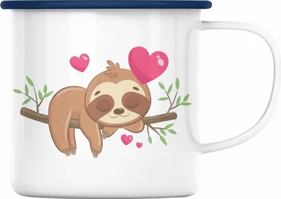 Produktbild von Trendation - Süßes Faultier Emaille Tasse Grafik Geschenk für Freundin (Blau)