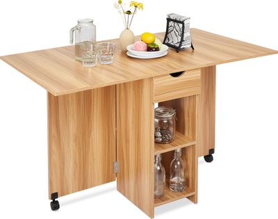 Mondeer Esstisch Klappbarer Küchentisch  mit einer Schublade und zwei Lagerregalkonsolen Esszimmertisch Kaffeetisch mit verstellbaren Füße