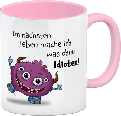 Produktbild von Freches Monster in pink Kaffeebecher in rosa mit lustigem Spruch