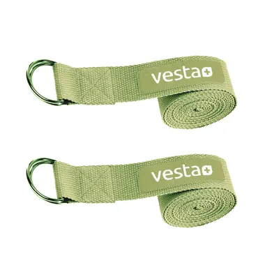 Produktbild von 2x Vesta+ Yogagurt Grün 100% Baumwolle 2,5 m Metall Verschluss Yoga Gurt Gürtel 250 x 3,8 cm Strap Yogaband Yogaschlaufe