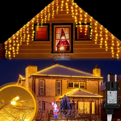 Produktbild von Jopassy 10 m 400 LEDs LED Eisregen Lichterkette, Warmweiß LED-Lichtervorhang mit 8 Modi Weihnachtsdeko Eiszapfen Deko