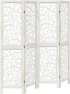 Imagen del producto de Divisorio de ambientes de 4 paneles, color blanco, biombo de madera, 160x145 cm