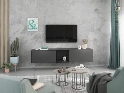 Produktbild von Lowboard VARIANTO 2, Schrank Set, anthrazit matt / anthrazit matt griffloses TV-Board, 3 tlg., 190 cm hängend
