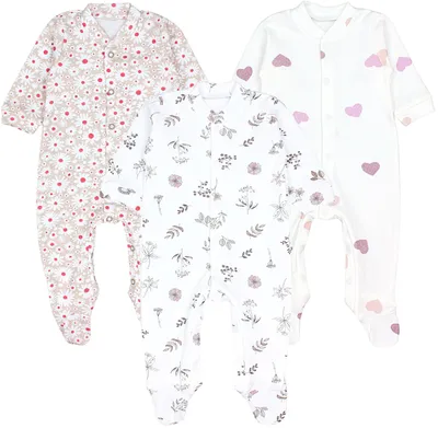 Produktbild von TupTam Baby Mädchen Schlafstrampler mit Fuß 3er Pack, Farbe: Blätter Blumen Herzchen, Größe: 86