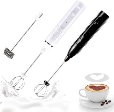 Produktbild von Elektrischer Schneebesen, Hand-Schneebesen, wiederaufladbar, Sahnebereiter, 3-Gang-Schaumbereiter, Mixer mit 2 Edelstahl-Schneebesen für Kaffee, Milch, Cappuccino, heiße Schokolade