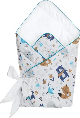 Produktbild von HobbyKids Babywickeldecke Babynest Babywickeltuch Wickeldecke 75x75 cm 100% Baumwolle weiß mit Bär und Fuchs