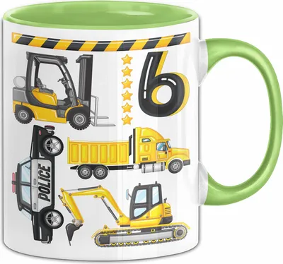 Produktbild von 6. Geburtstag Geschenk Tasse Becher Jungen Jungs Baustelle Polizei Geburtstagsgeschenk 6 (Grün)