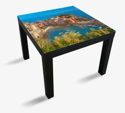 Produktbild von Wallario Möbeldesign -  Glasplatte, Schutzplatte mit Motiv - geeignet für Ikea Lack Tisch, Größe: 55 x 55 cm, Motiv: Farbenfrohes Küstendorf am Mittelmeer