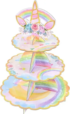 Produktbild von Einhorn Cupcake-Ständer 3-stöckig aus Pappe Geburtstagsfeier Dekoration Kinder Mädchen