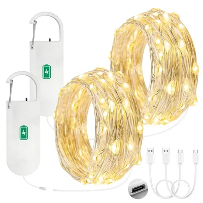 LED-Lichterkette 2×5 m, 50 LEDs, warmweiß, USB-wiederaufladbar