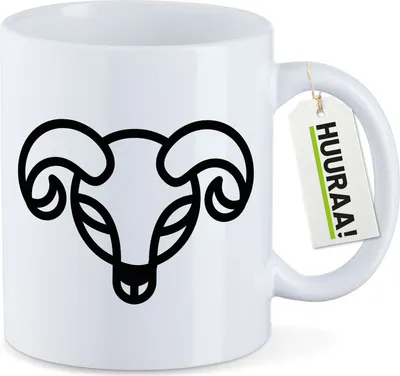 Produktbild von Huuraa Kaffeetasse Widder Sternzeichen Symbol 330ml Weiß Keramik Kaffeebecher Geschenkidee