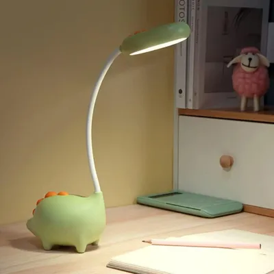 Produktbild von Dinosaurier-Schreibtischlampe – Wiederaufladbare Nachttischlampe – Zum Lesen und Lernen – Wissenschaftlicher Augenschutz – 360° flexibel – Weiß