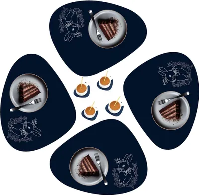 Produktbild von 8er Set Tischset Platzset Tischuntersetzer Tischunterlage Ostern Osterntischset, Hasen Tischdeko Tischdekoration Deko Ostern (Osterhase Dunkelblau)