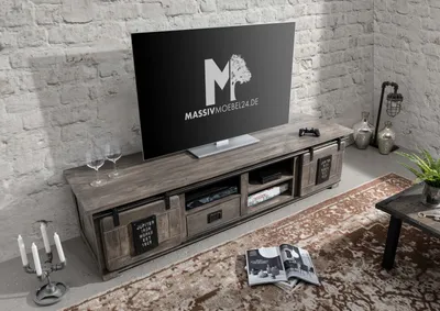 Produktbild von MASSIVMOEBEL24 TV-Board Mango 200x55x50 grau lackiert RAILWAY #251
