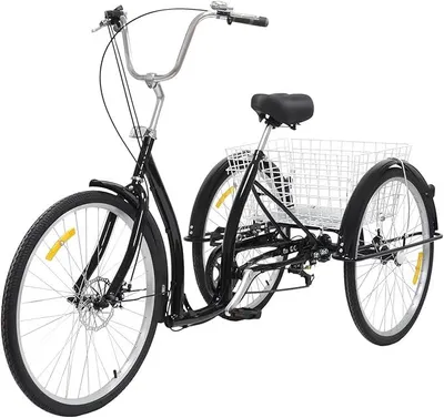Image de Tricycle 26 pouces, tricycle à 3 roues pour adultes, vélo de ville pour les courses, vélo senior à 6 vitesses avec panier, tricycle pour activités de plein air, tricycles