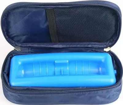 Zdjęcie produktu dla EWANTO Torba termoizolacyjna na insulinę 2 ampułki długość wewnętrzna 14 cm z baterią chłodzącą ciemnoniebieska torba podróżna na leki strzykawka insulinowa glukometr torba termoizolacyjna dla diabetyków ciemnoniebieska chłodzona IT-02
